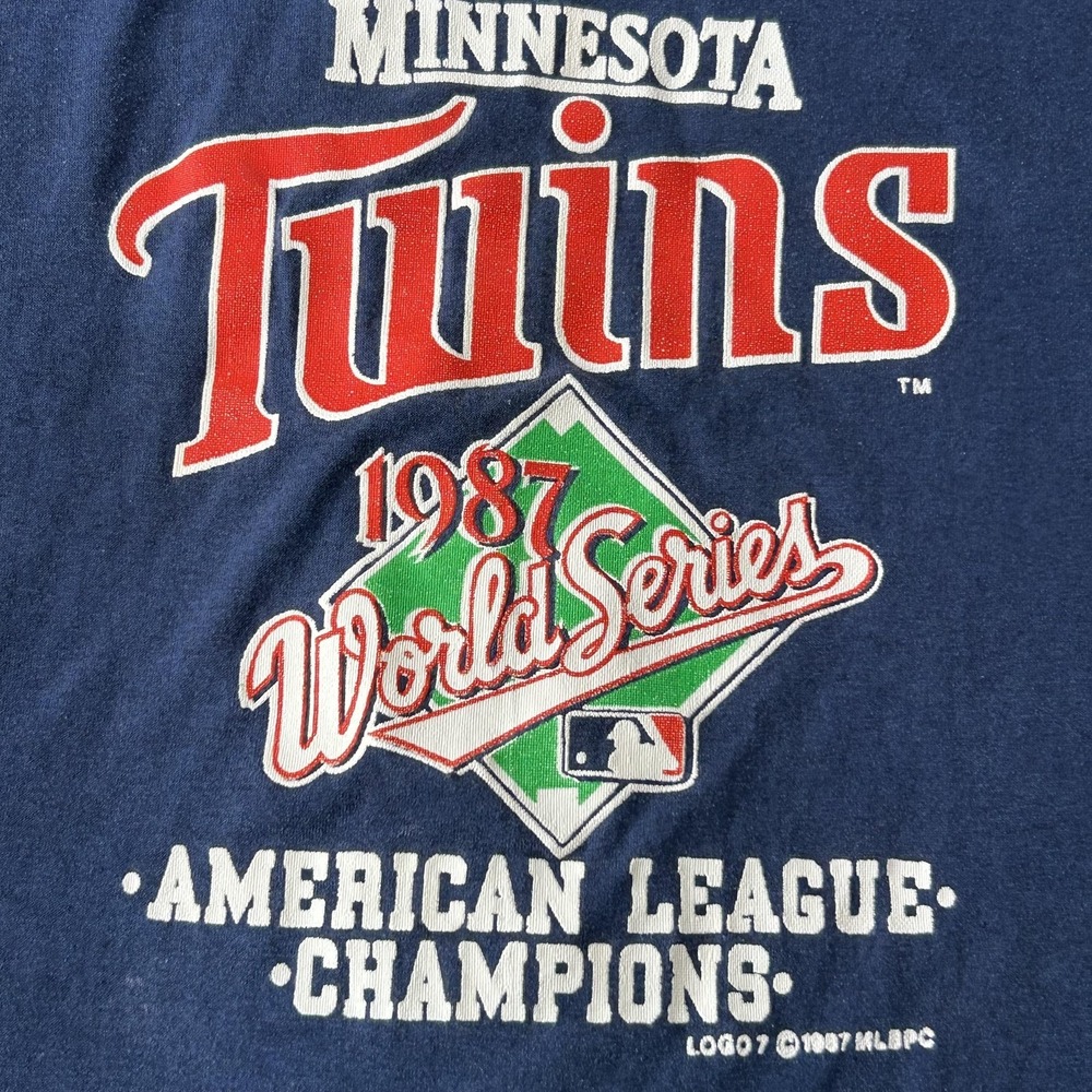 Vintage Minnesota Twins Shirt Mens XL Blue MLB Baseball Logo 7 World Series 1987 - Picture 5 of 10